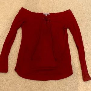Burgundy Charlotte Russe Off the Shoulder Long Sleeve